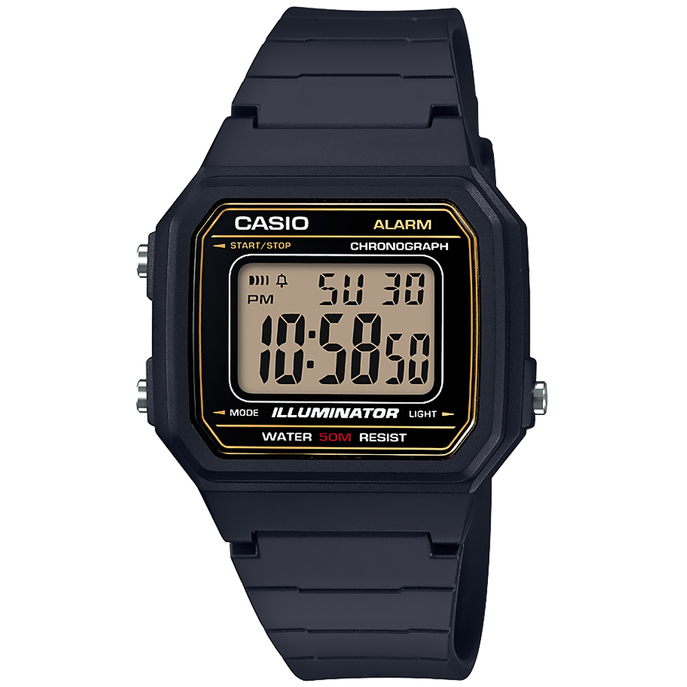 Reloj CASIO Large Digi Resin Blk/Gold W-217H-9AVCF
