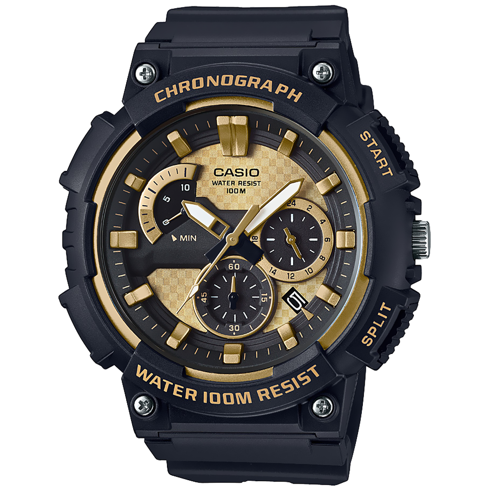 Reloj CASIO Mens 3H AD Resin BLK/GLD MCW-200H-9AVCF