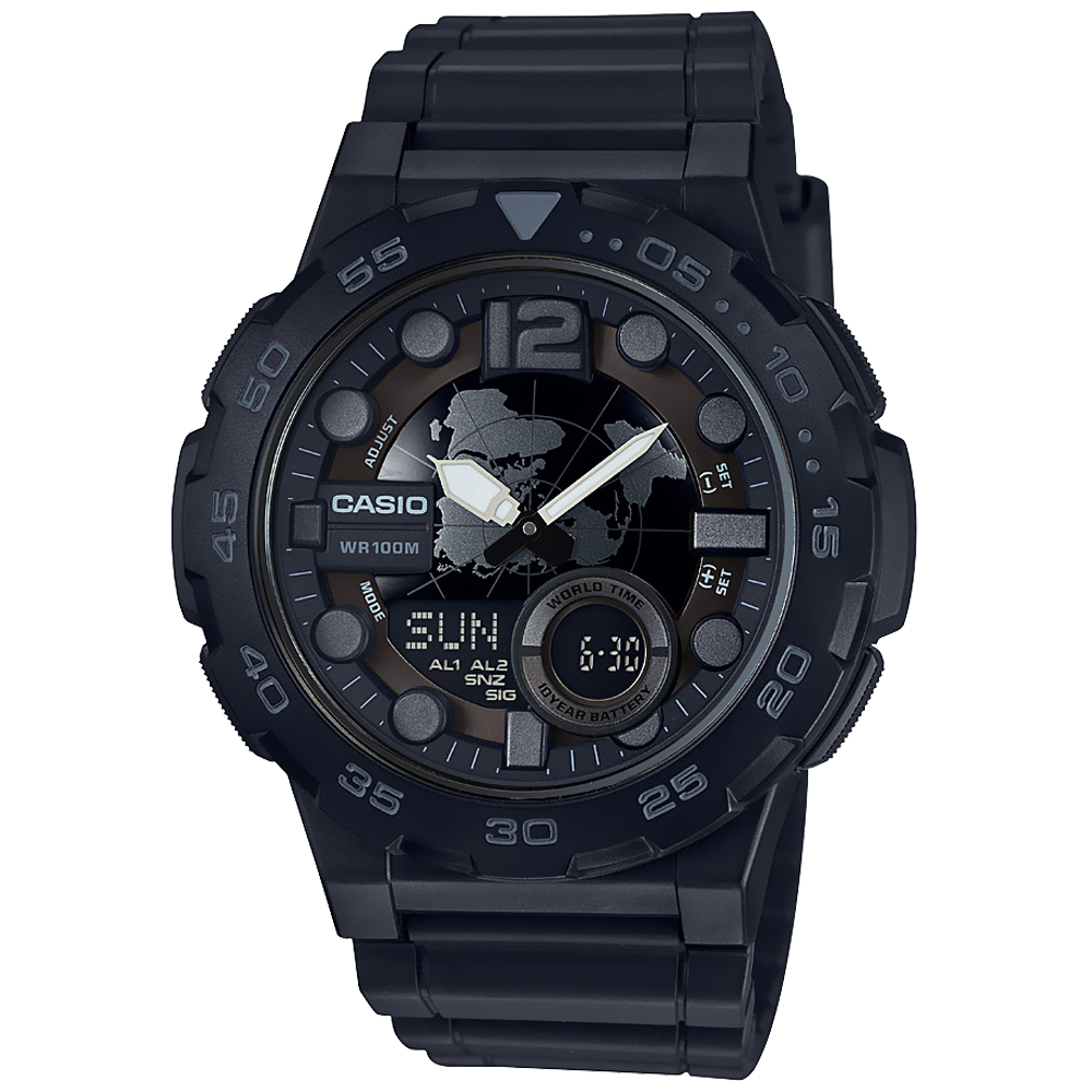 Reloj CASIO Mens World-time AD Resin Black AEQ-100W-1BVCF