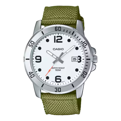 Casio SPORTS ANALOG CLOTH WHT/GRN MTP-VD01C-3BVCF