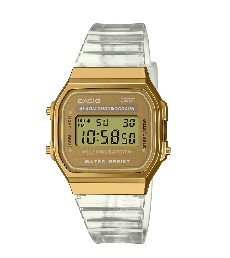 RELOJ VINTAGE DIGITAL RESIN GOLD/CLEAR, CASIO, A168XESG-9AVT