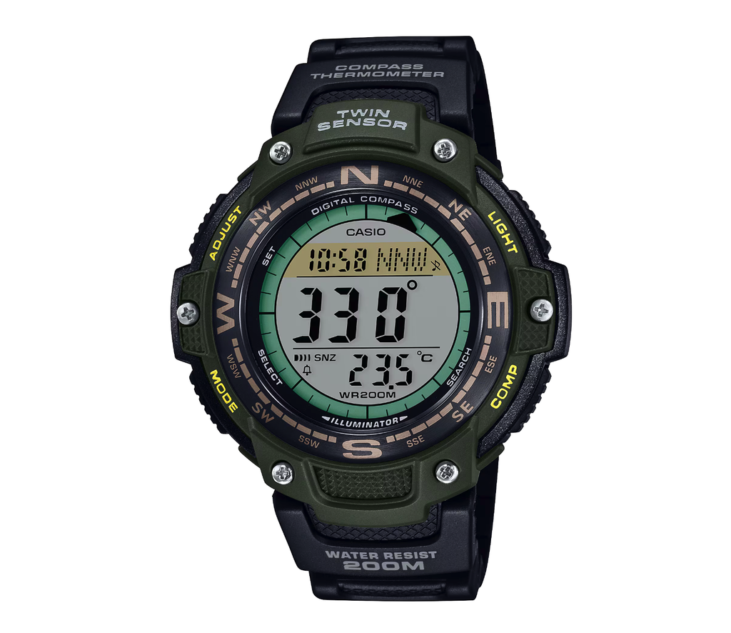 RELOJ 200M BRUJULA/ TERMOMETRO DIGITAL RESIN VERDE, CASIO, SGW-100-3AVCF