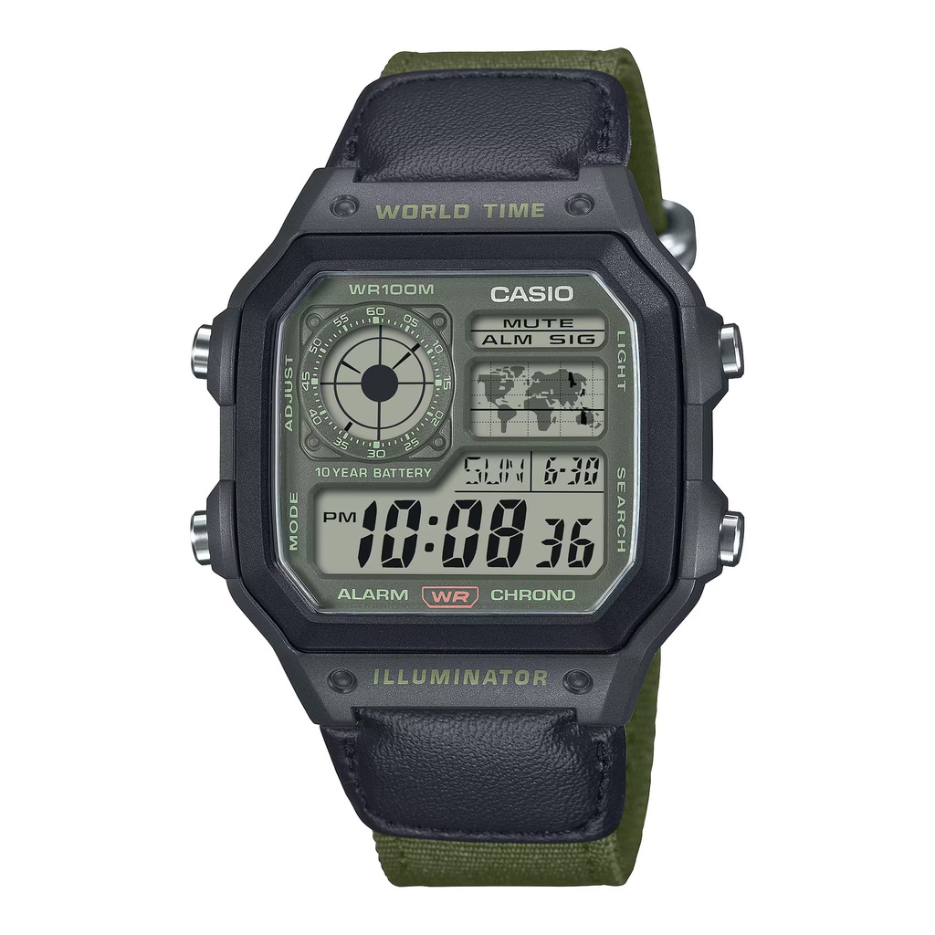 MEN'S DIGITAL CLOTH GREEN CASIO AE-1200WHUB-3AVCF