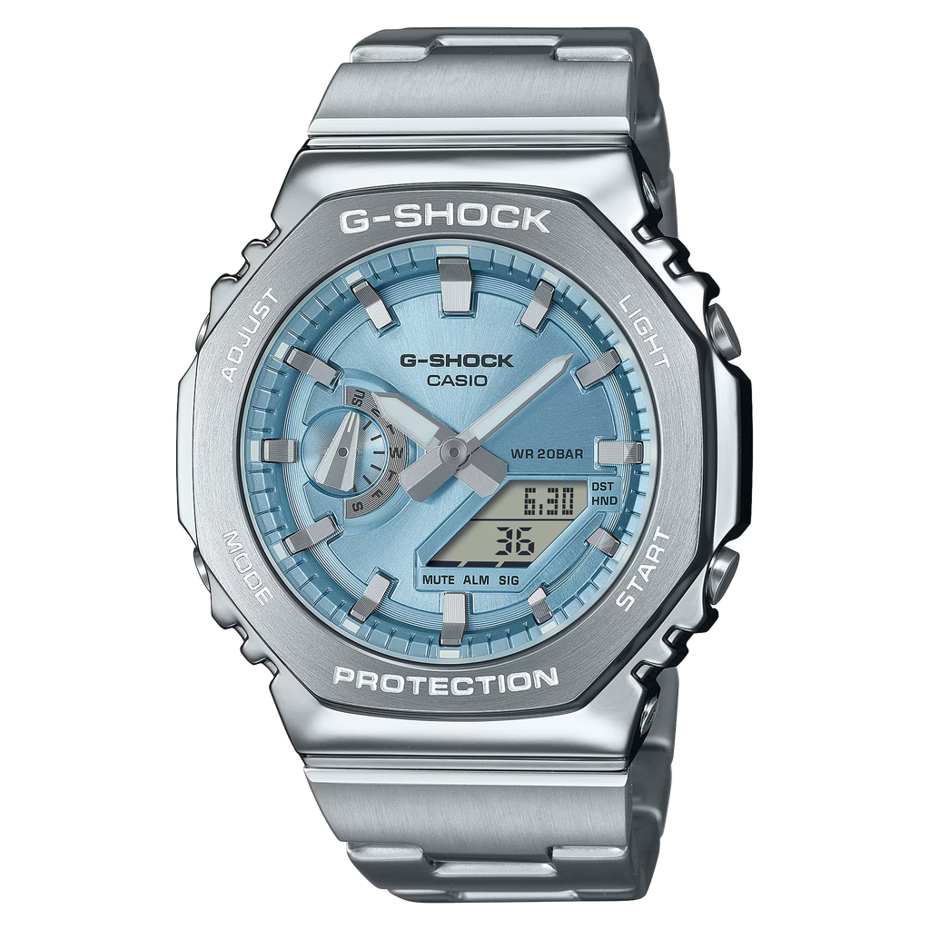 G-Steel SS Plata/Banco CASIO GM-2110D-2ACR