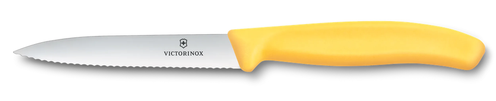 Swiss Classic, paring knife, 10cm, wavy, pointed tip, yellow 6.7738.C1