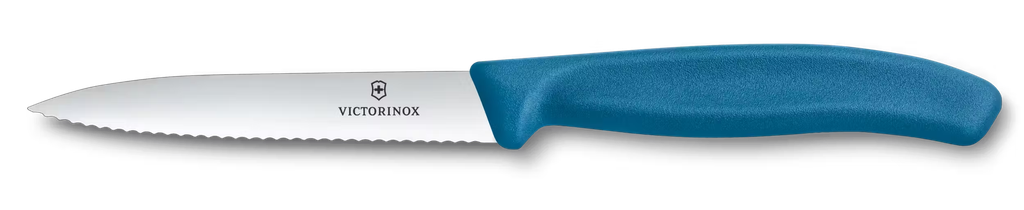 Swiss Classic, paring knife, 10cm, wavy, pointed tip, blue 6.7732.C1