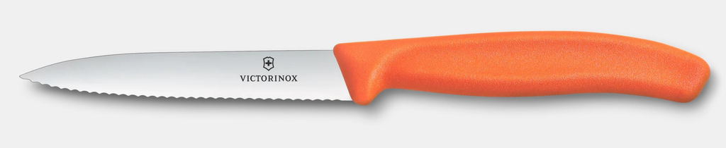 Swiss Classic, paring knife, 10cm, wavy, pointed tip, orange 6.7739.C1