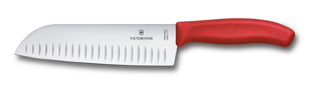 Swiss Classic, santoku knife, 17cm, straight, fluted, red, blister 6.8521.17C1B