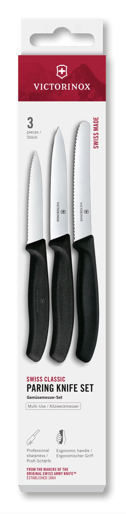 Swiss Classic, paring knife set, 3pcs, straight/wavy, black, box 6.7113.34