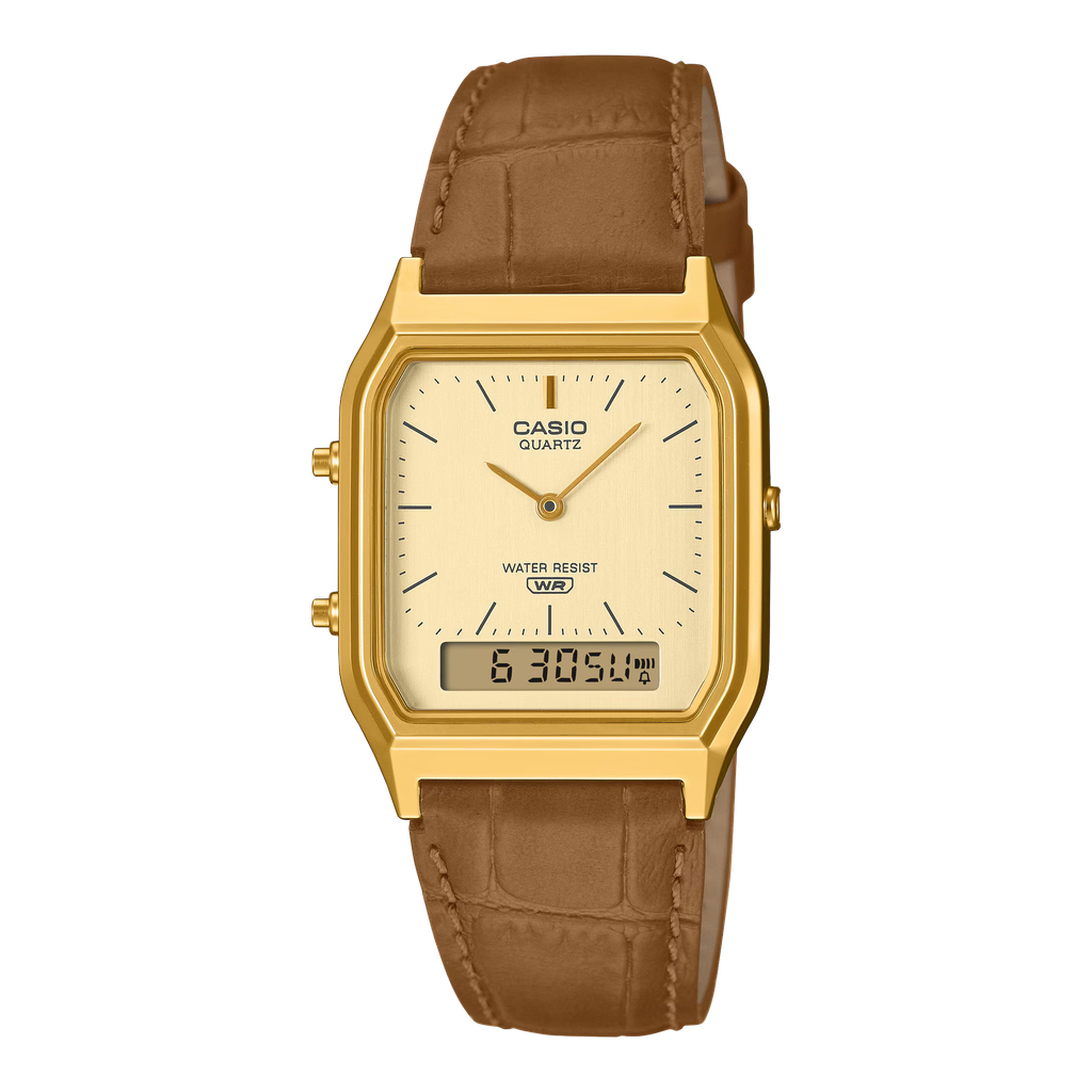 CASIO VINTAGE AD LETHER WHT/BRN AQ-230EGL-9ACF
