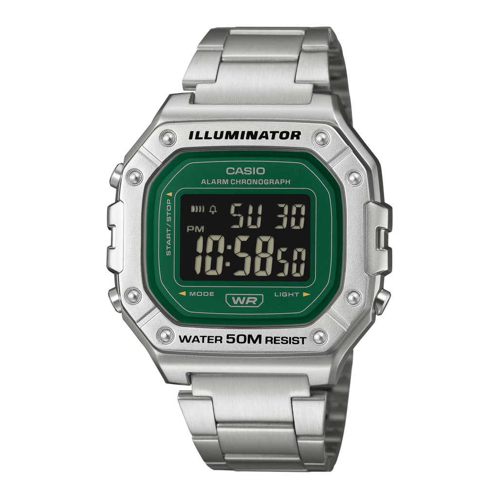 CASIO MEN'S DIGI METAL GRN/SIL W-218HD-3AVCF