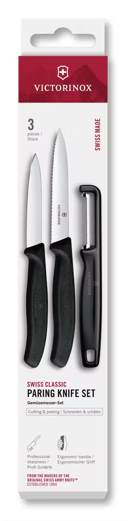 Swiss Classic, paring knife set with I-peeler, 3pcs, black, box 6.7113.33