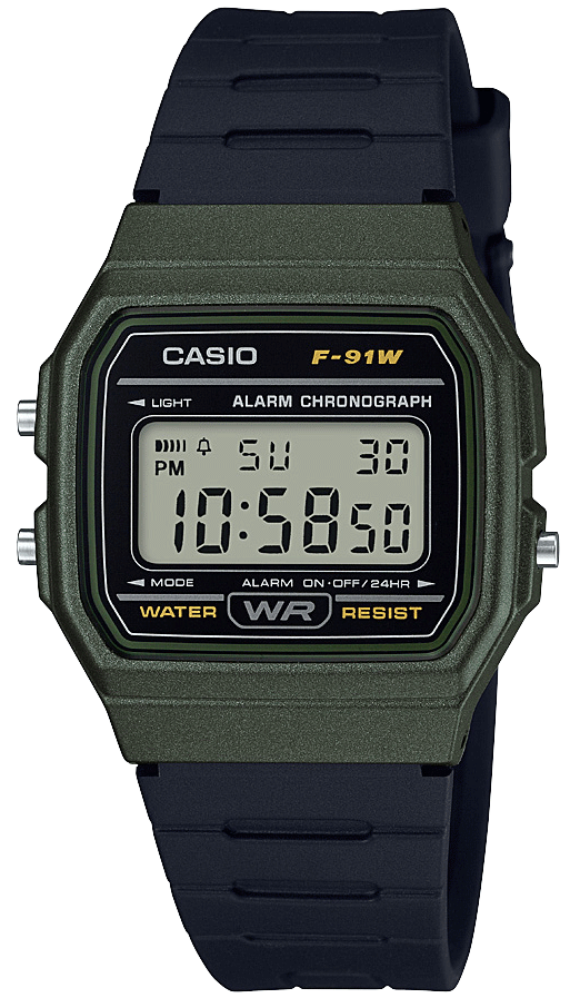 CASIO CLASSIC RESIN BLK/GRN F-91WM-3ACF