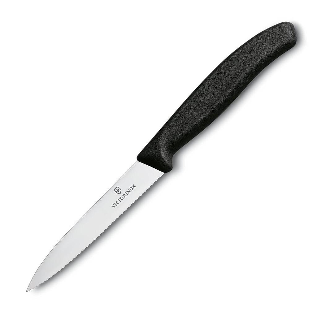 Cuchillo Swiss Classic Mondador de 10 cm con punta centrada y filo dentado Negro Victorinox