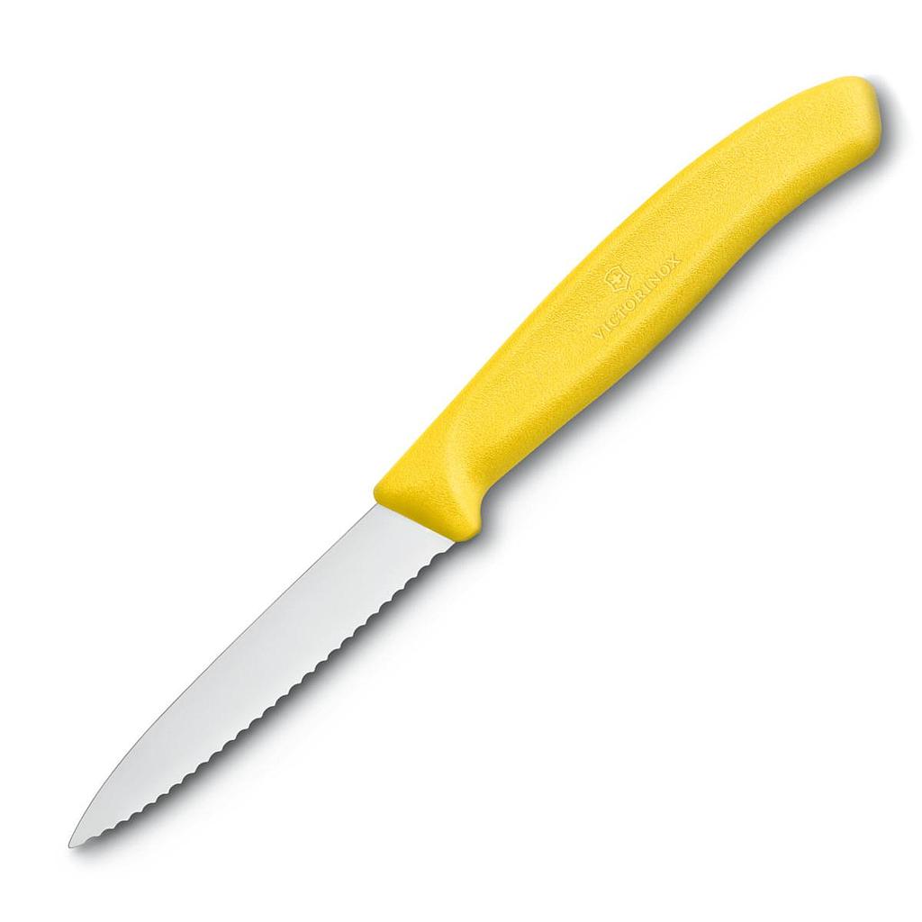 Cuchillo Swiss Classic Mondador de 8 cm con punta centrada y filo dentado Amarillo Victorinox