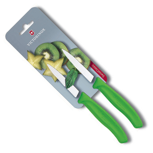 Cuchillo Swiss Classic Mondador de 8 cm con punta centrada y filo dentado Blister Verde Victorinox