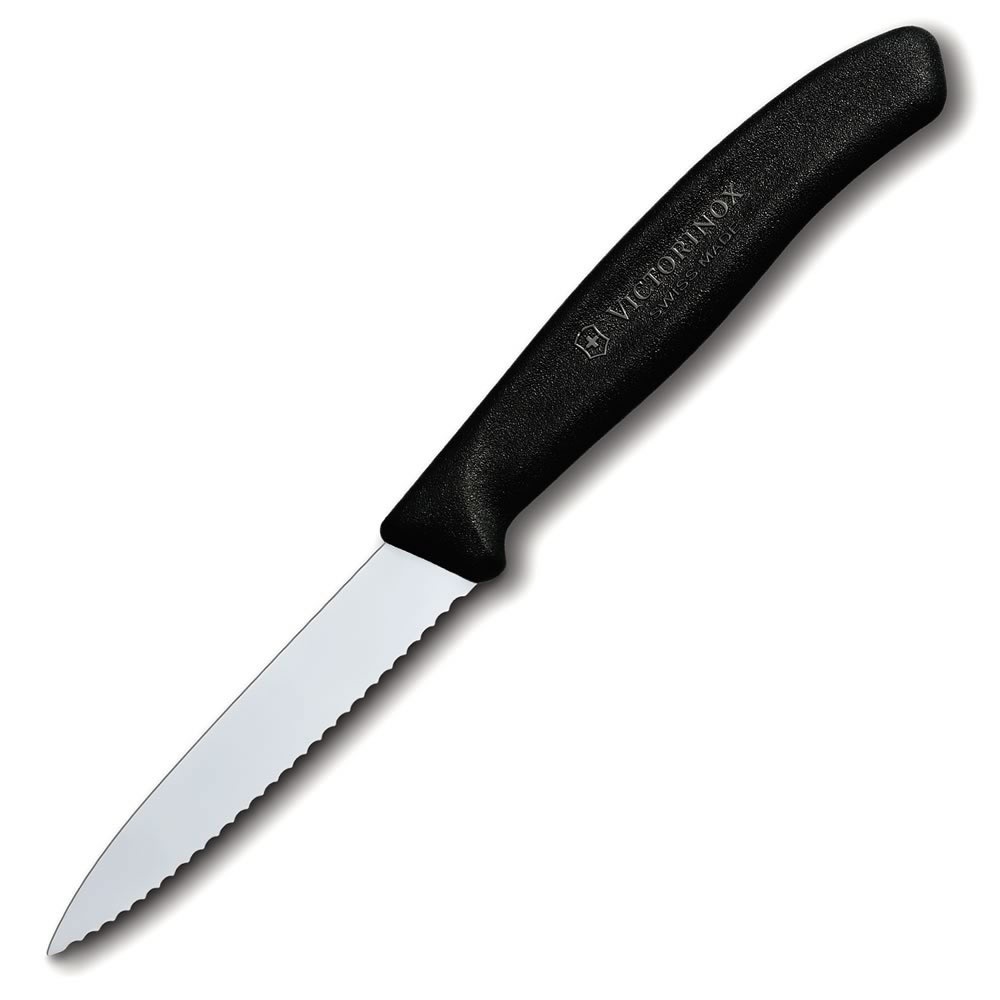 Cuchillo Swiss Classic Mondador de 8 cm con punta centrada y filo dentado Negro Victorinox