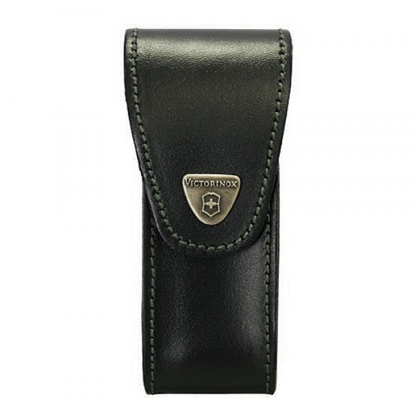 FUNDA DE PIEL NEGRA CON ESPACIO PARA LINTERNA SOLITAIRE Y PIEDRA PARA AFILAR PARA HERRAMIENTA DE 111 MM VICTORINOX