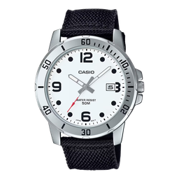 [MTP-VD01C-7BVCF] CASIO SPORTS ANALOG CLOTH WHT/BLK MTP-VD01C-7BVCF