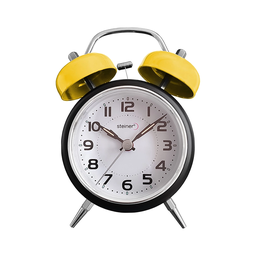 [TB09802YL] RELOJ DESPERTADOR ANALOGO, CAMPANA, NGO/AMARILLO, STEINER TB09802YL