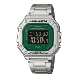 [W-218HD-3AVCF] CASIO MEN'S DIGI METAL GRN/SIL W-218HD-3AVCF