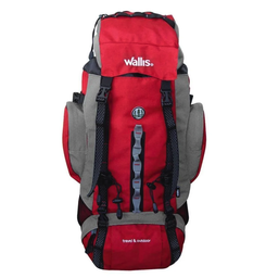 [B0301124] Mochila ideal para camping, rojo con gris, Wallis